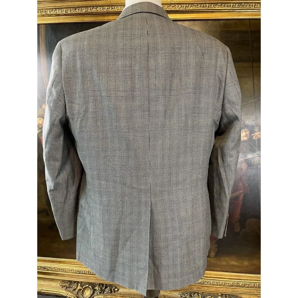 Ralph Ralph Lauren 42R Silk & Wool Gray‎ Glen Check 2Btn Blazer Jacket